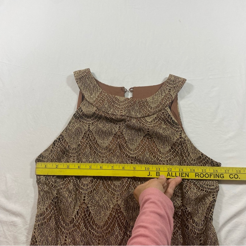 S L Fashions Vintage Mini Dress Boho Gold Sleeveless Fringe Dress Lace - Picture 5 of 8